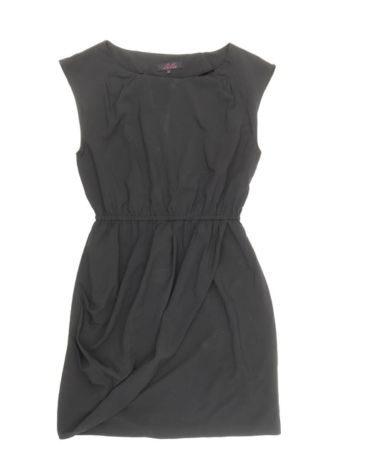 Lila Womens Black Nylon Fit & Flare Size 10 Round Neck Pullover