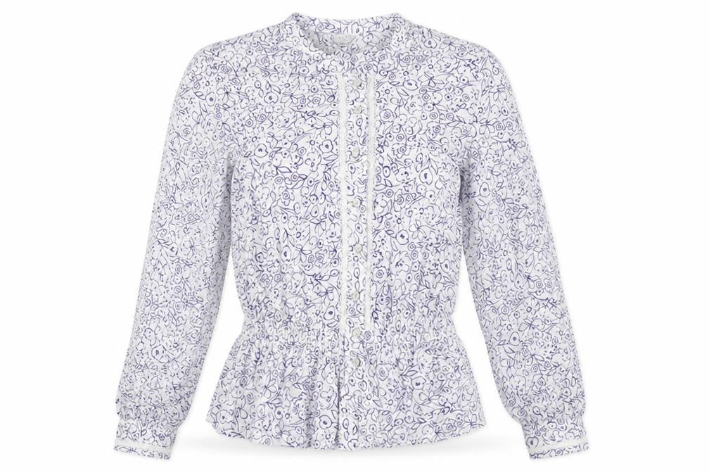 Marks & Spencer Womens White Floral Viscose Basic Button-Up Size 8 Round Neck
