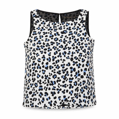 Zara Womens White Animal Print Polyester Basic Blouse Size S Scoop Neck