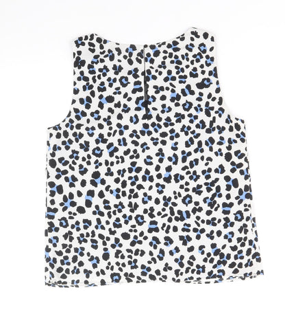 Zara Womens White Animal Print Polyester Basic Blouse Size S Scoop Neck