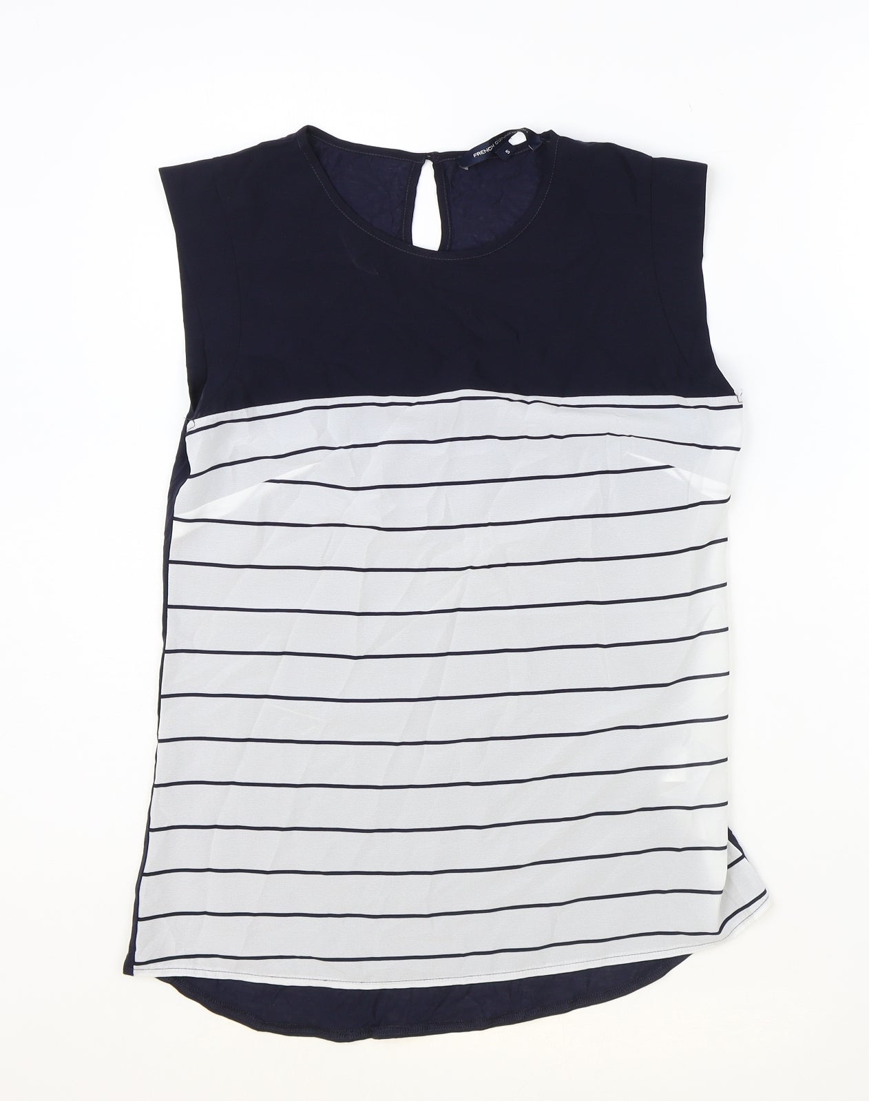 French Connection Womens Black Striped Polyester Basic Tank Size S Scoop Neck