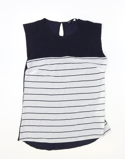French Connection Womens Black Striped Polyester Basic Tank Size S Scoop Neck