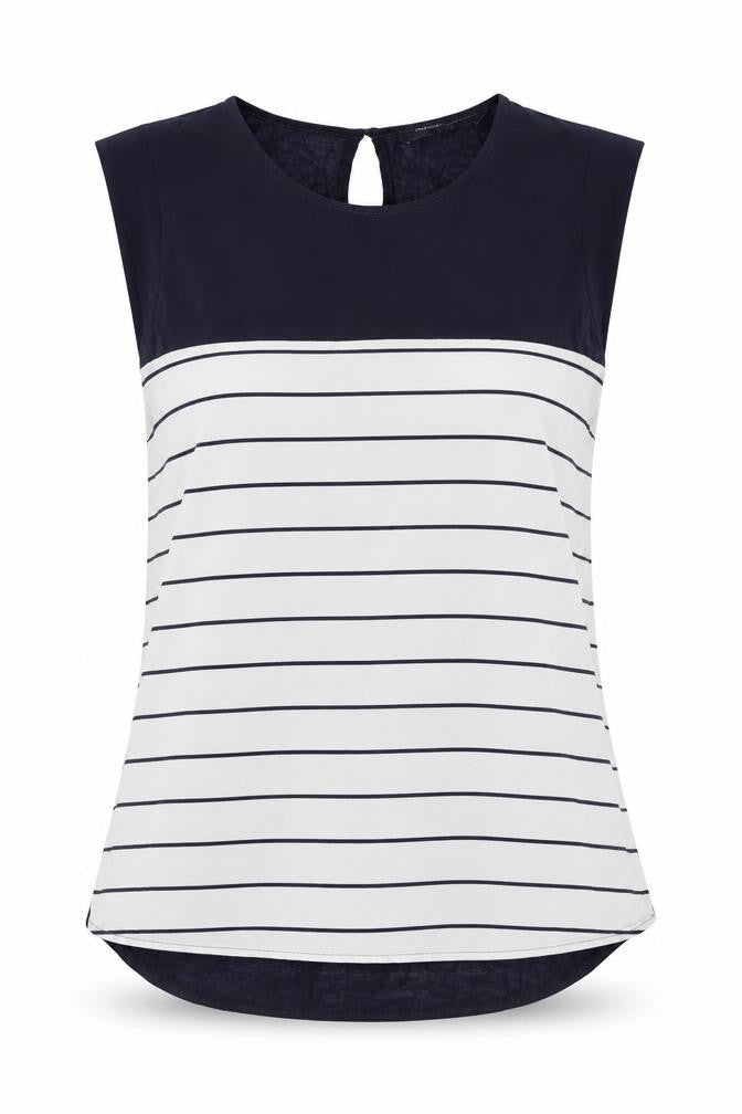French Connection Womens Black Striped Polyester Basic Tank Size S Scoop Neck