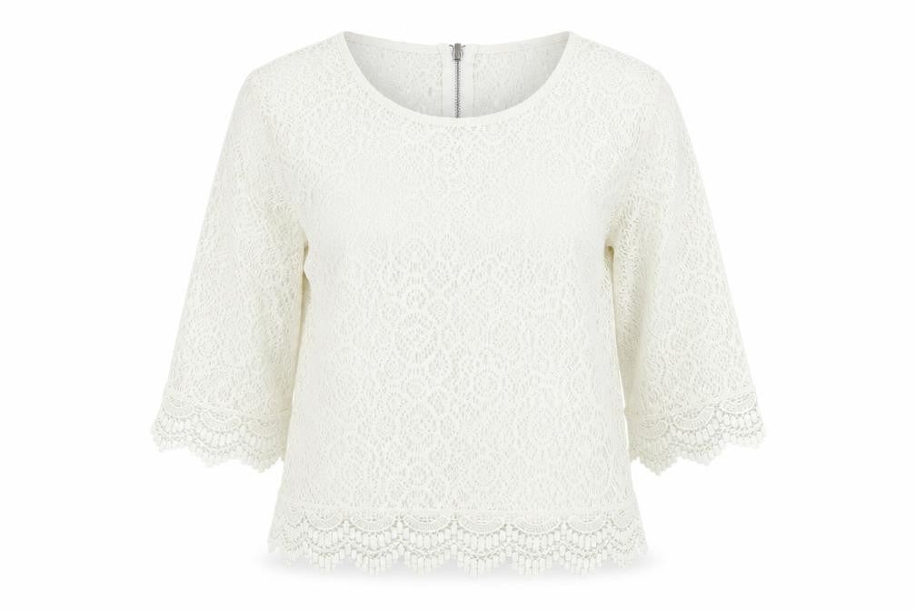 H&M Womens Ivory Geometric Polyester Basic Blouse Size 10 Scoop Neck