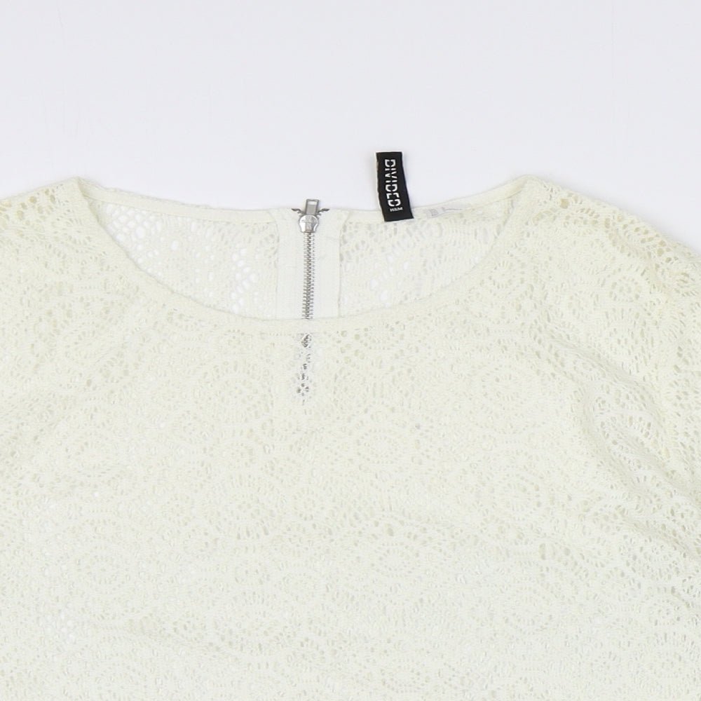 H&M Womens Ivory Geometric Polyester Basic Blouse Size 10 Scoop Neck