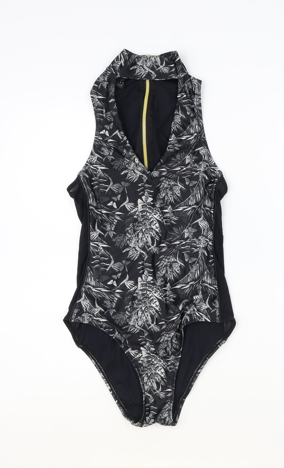 Handsome Womens Black Geometric Polyester One Piece Size S