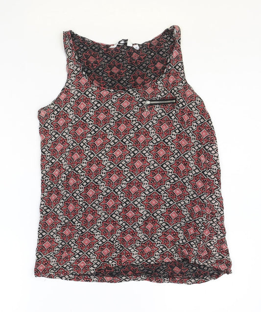 New Look Womens Multicoloured Geometric Cotton Basic Tank Size 10 Round Neck