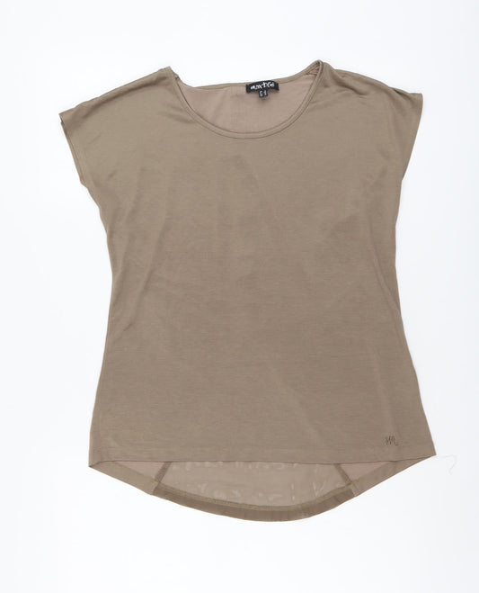 Marble Womens Beige Viscose Basic T-Shirt Size 2 Round Neck