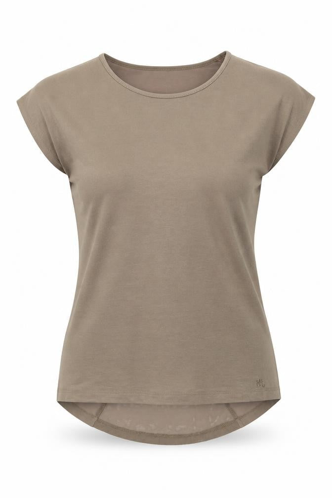 Marble Womens Beige Viscose Basic T-Shirt Size 2 Round Neck