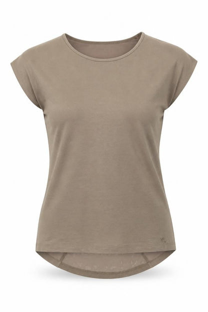 Marble Womens Beige Viscose Basic T-Shirt Size 2 Round Neck