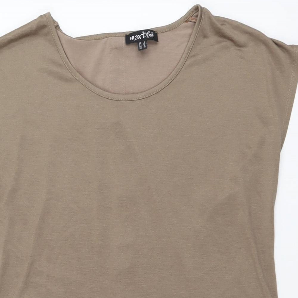 Marble Womens Beige Viscose Basic T-Shirt Size 2 Round Neck