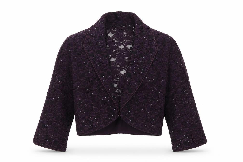 R&M Richards Womens Purple Kimono Jacket Size 12 Hook & Eye - Lace detail on back