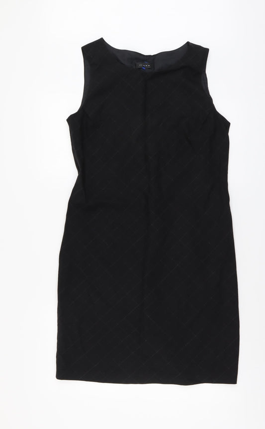 Linea Womens Black Geometric Wool Shift Size 14 Round Neck Zip