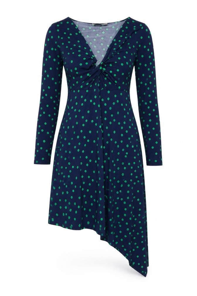 ASOS Womens Blue Polka Dot Polyester A-Line Size 10 V-Neck Pullover - Knot Front
