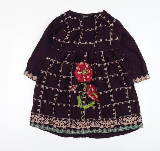 Designer Womens Purple Geometric Cotton Fit & Flare Size L Round Neck Pullover - Flower Detail