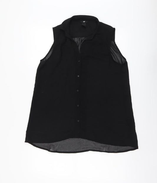H&M Womens Black Polyester Basic Button-Up Size XL Collared