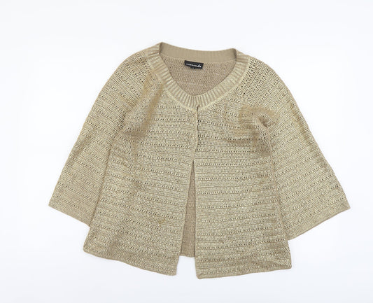 Warehouse Womens Gold Scoop Neck Cotton Cardigan Jumper Size 10