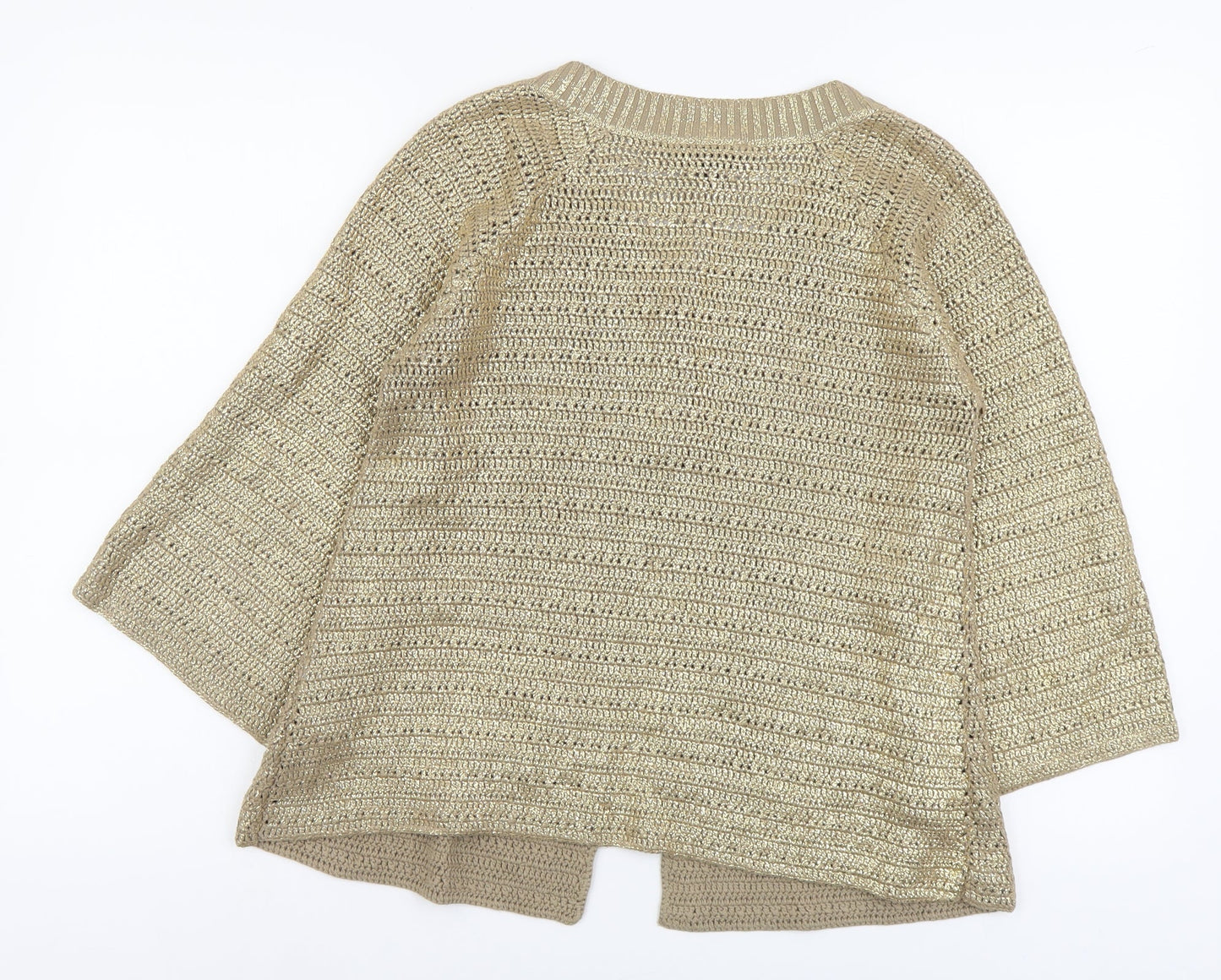 Warehouse Womens Gold Scoop Neck Cotton Cardigan Jumper Size 10