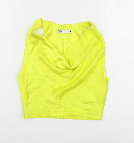 Zara Womens Yellow Polyester Cropped Blouse Size XS Cowl Neck
