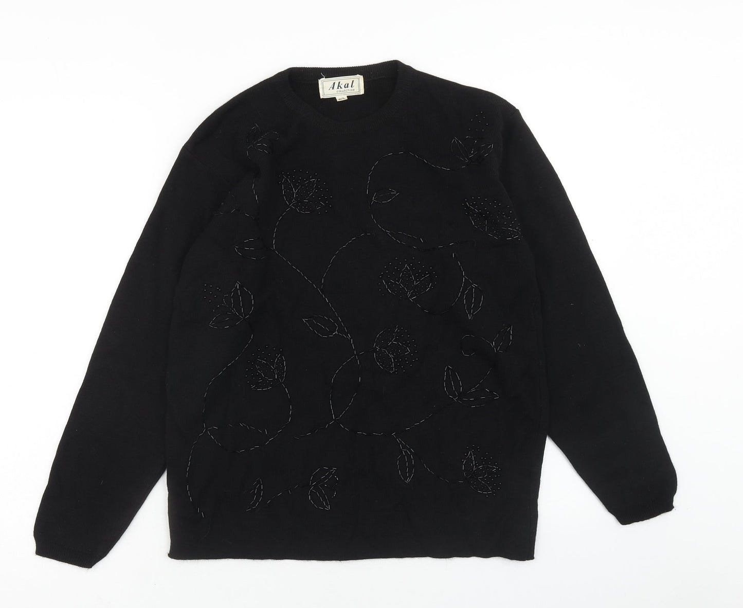 Akal Womens Black Round Neck Acrylic Pullover Jumper Size M
