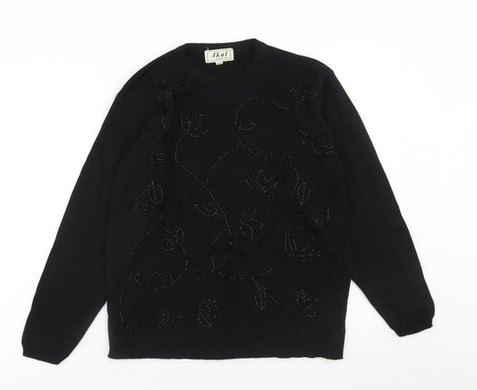 Akal Womens Black Round Neck Acrylic Pullover Jumper Size M
