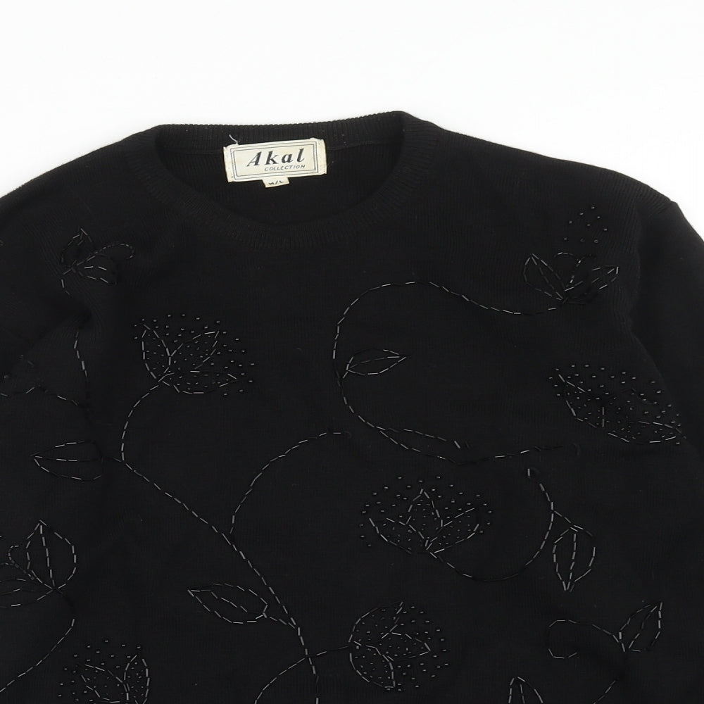 Akal Womens Black Round Neck Acrylic Pullover Jumper Size M