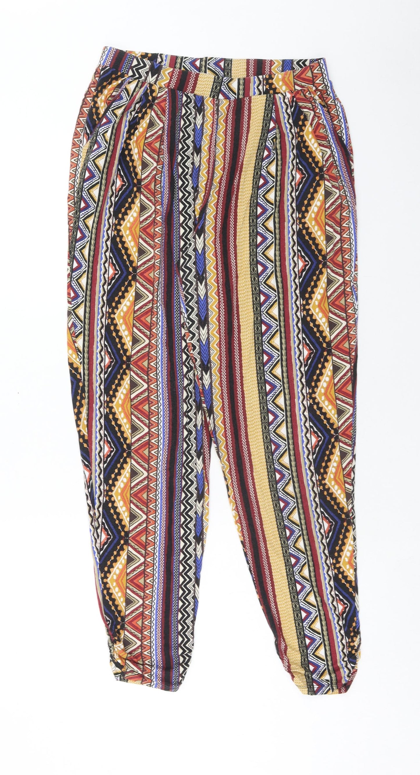 papaya Womens Multicoloured Geometric Viscose Windbreaker Trousers Size 12 Regular