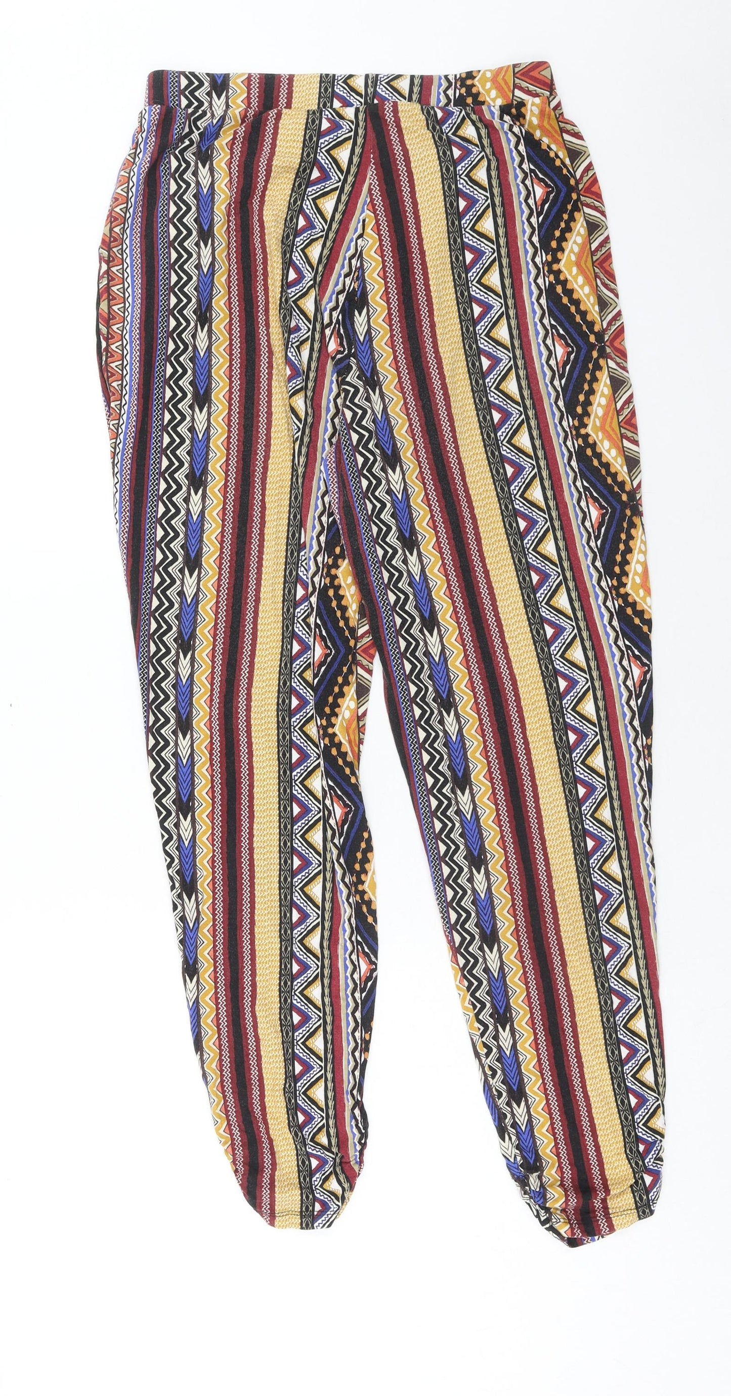 papaya Womens Multicoloured Geometric Viscose Windbreaker Trousers Size 12 Regular