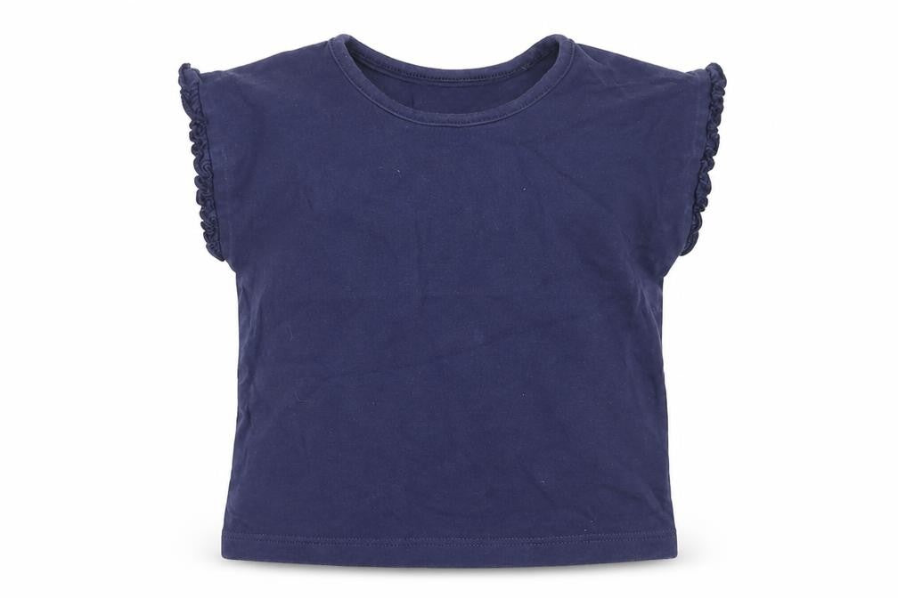 Marks & Spencer Girls Blue Cotton Basic T-Shirt Size 9-12 Months Round Neck Pullover