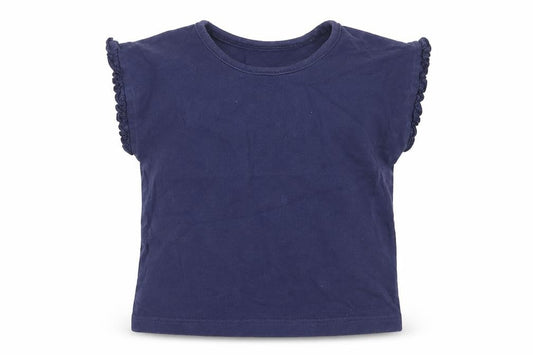 Marks & Spencer Girls Blue Cotton Basic T-Shirt Size 9-12 Months Round Neck Pullover