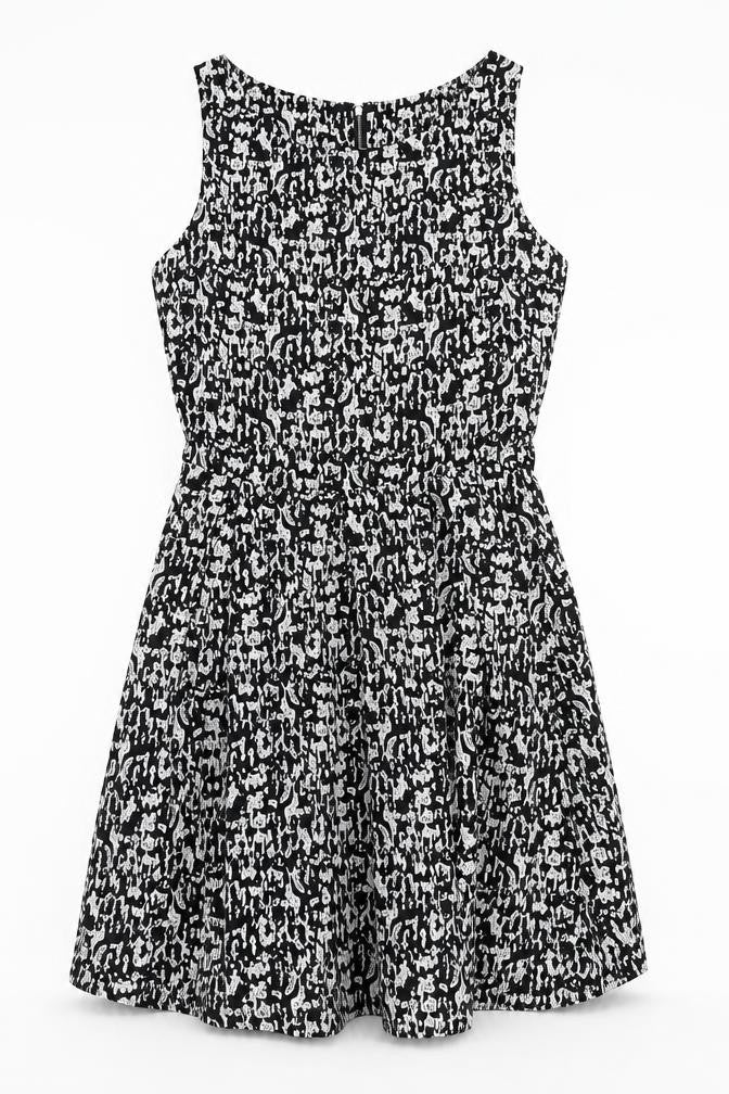Mela London Womens Black Geometric Polyester A-Line Size 10 Scoop Neck Zip