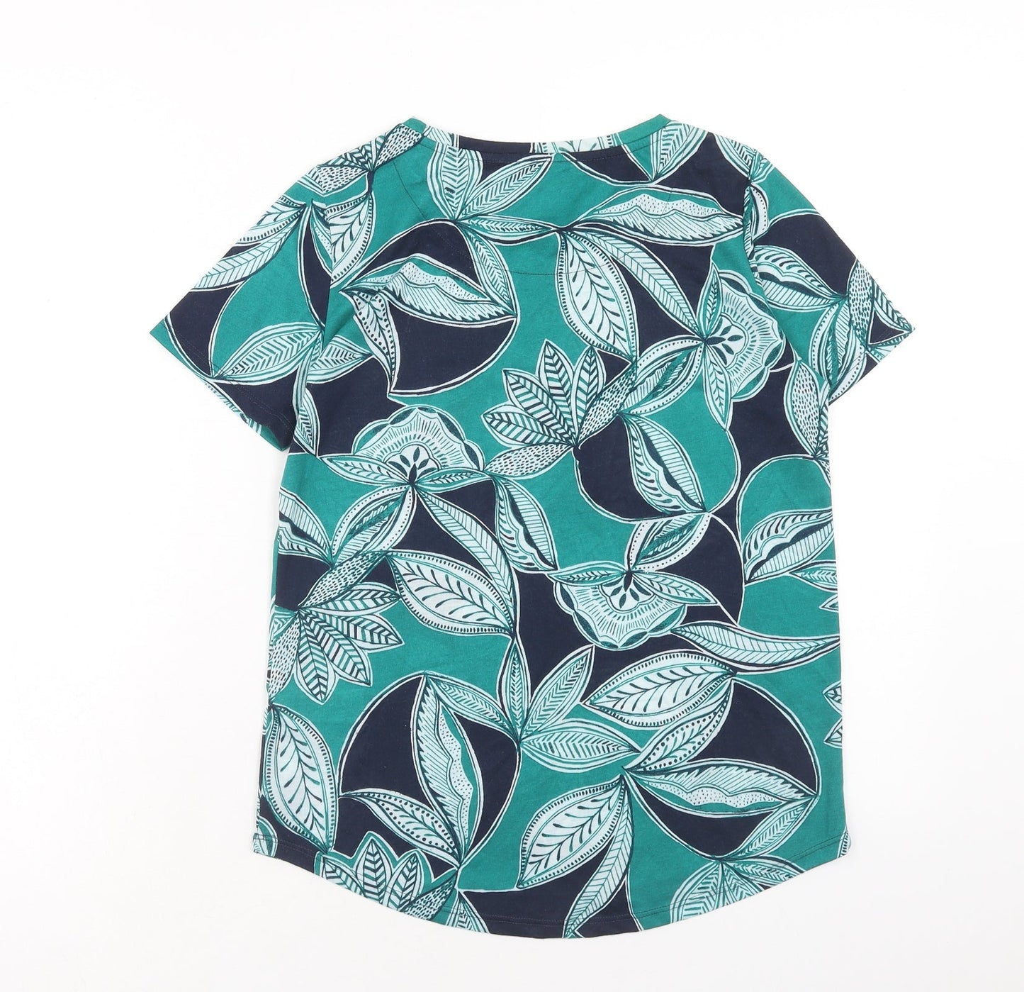 Marks and Spencer Womens Green Geometric Polyester Basic T-Shirt Size 8 Scoop Neck - Leaf Print