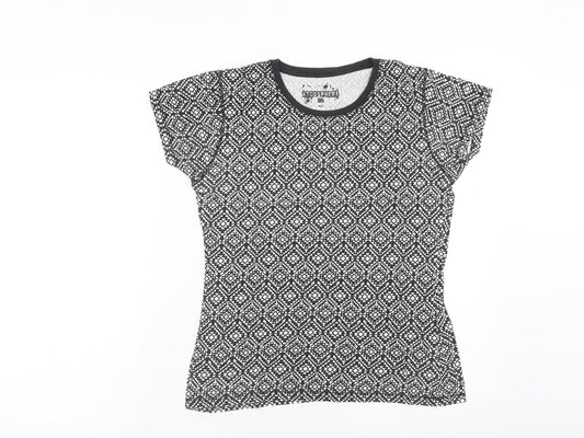 Atmosphere Womens Black Geometric Cotton Basic T-Shirt Size 12 Scoop Neck