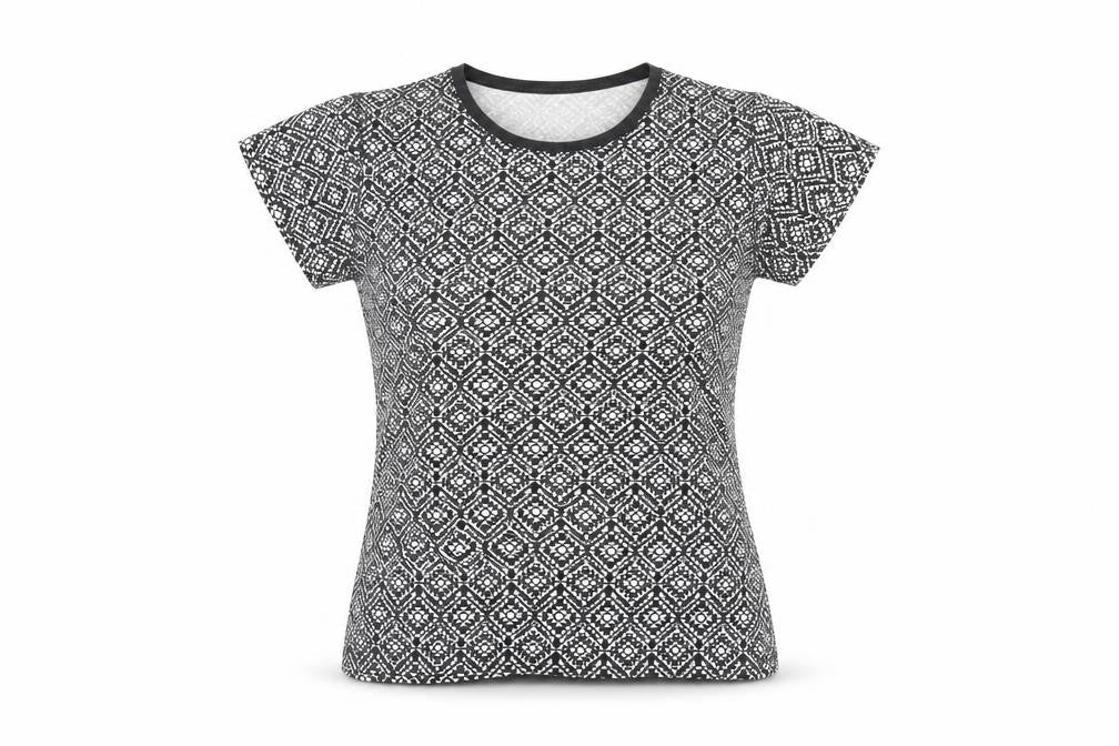 Atmosphere Womens Black Geometric Cotton Basic T-Shirt Size 12 Scoop Neck