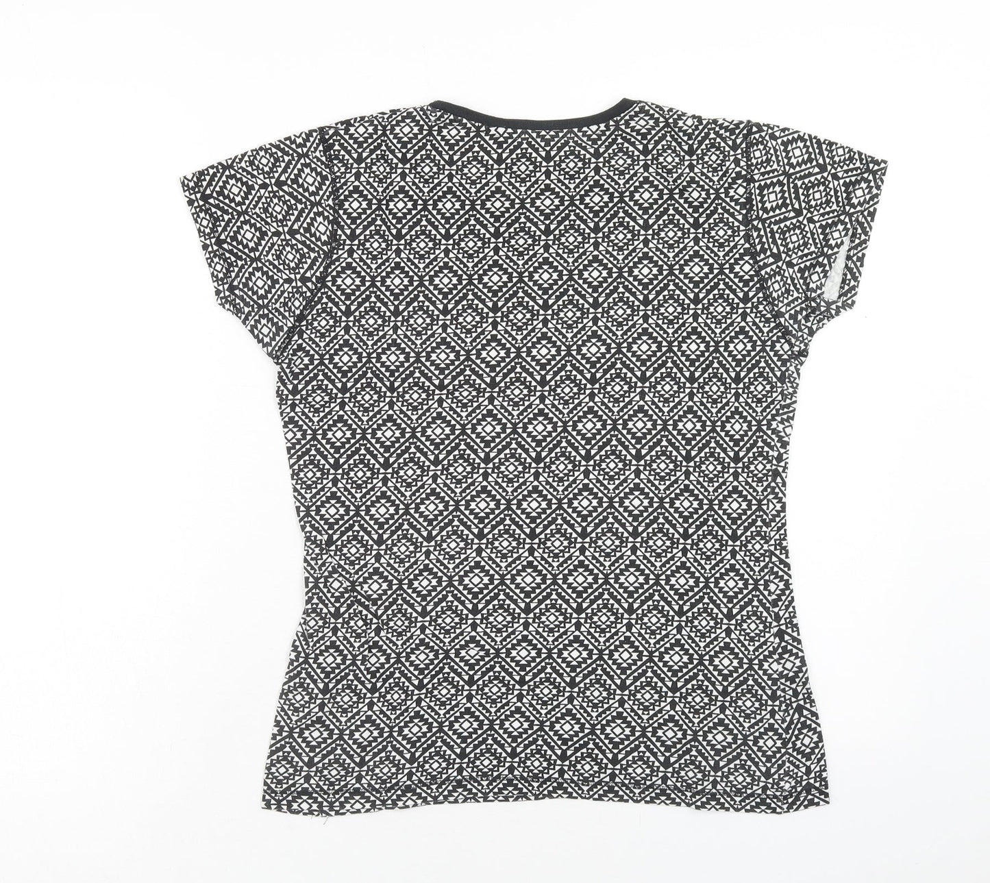 Atmosphere Womens Black Geometric Cotton Basic T-Shirt Size 12 Scoop Neck