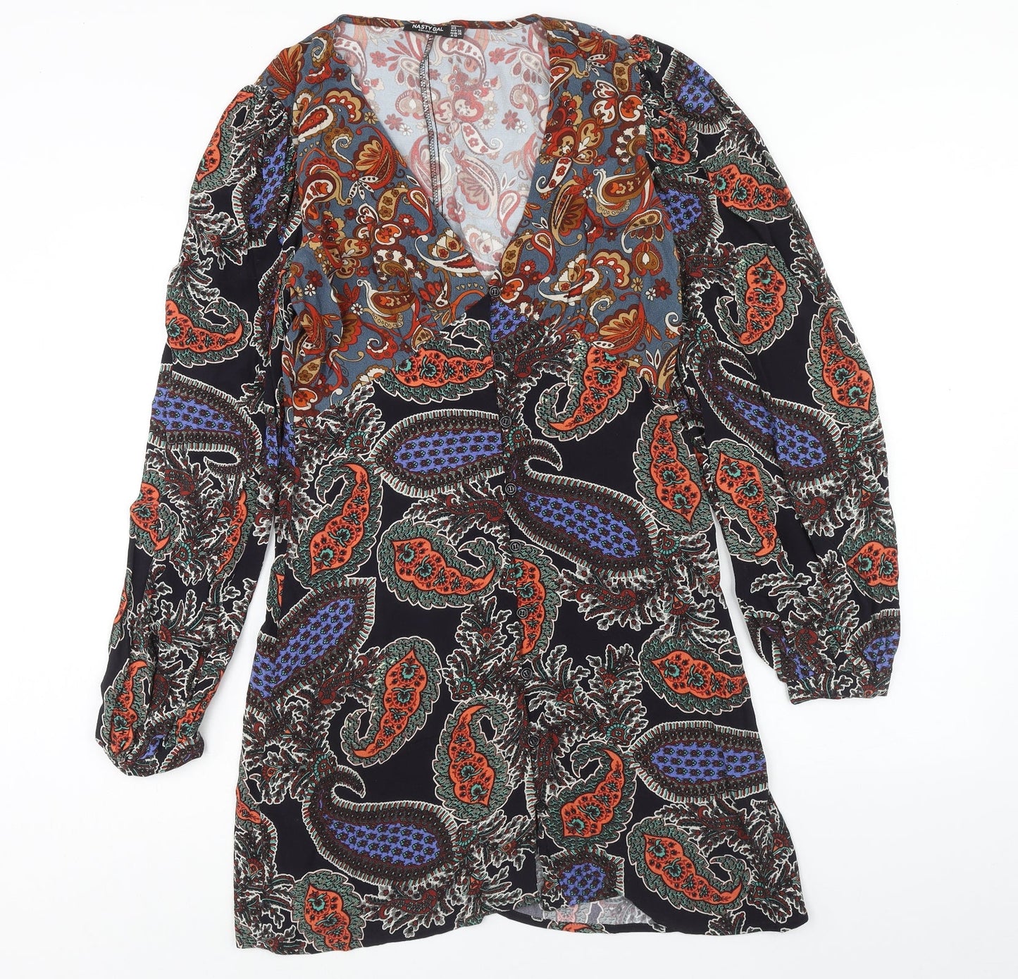 Nasty Gal Womens Multicoloured Geometric Viscose Shift Size 6 V-Neck Button