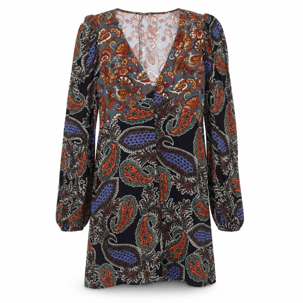 Nasty Gal Womens Multicoloured Geometric Viscose Shift Size 6 V-Neck Button