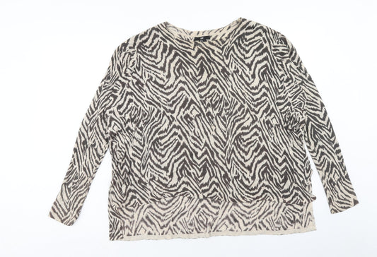 H&M Womens Brown Boat Neck Geometric Acrylic Pullover Jumper Size M
