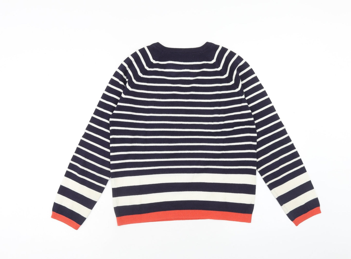 Marks and Spencer Womens Blue V-Neck Striped Acrylic Pullover Jumper Size 8