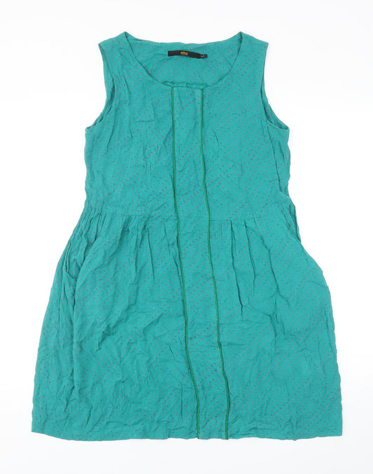 M Butterfly Womens Green Cotton Pinafore/Dungaree Dress Size L Roll Neck Pullover