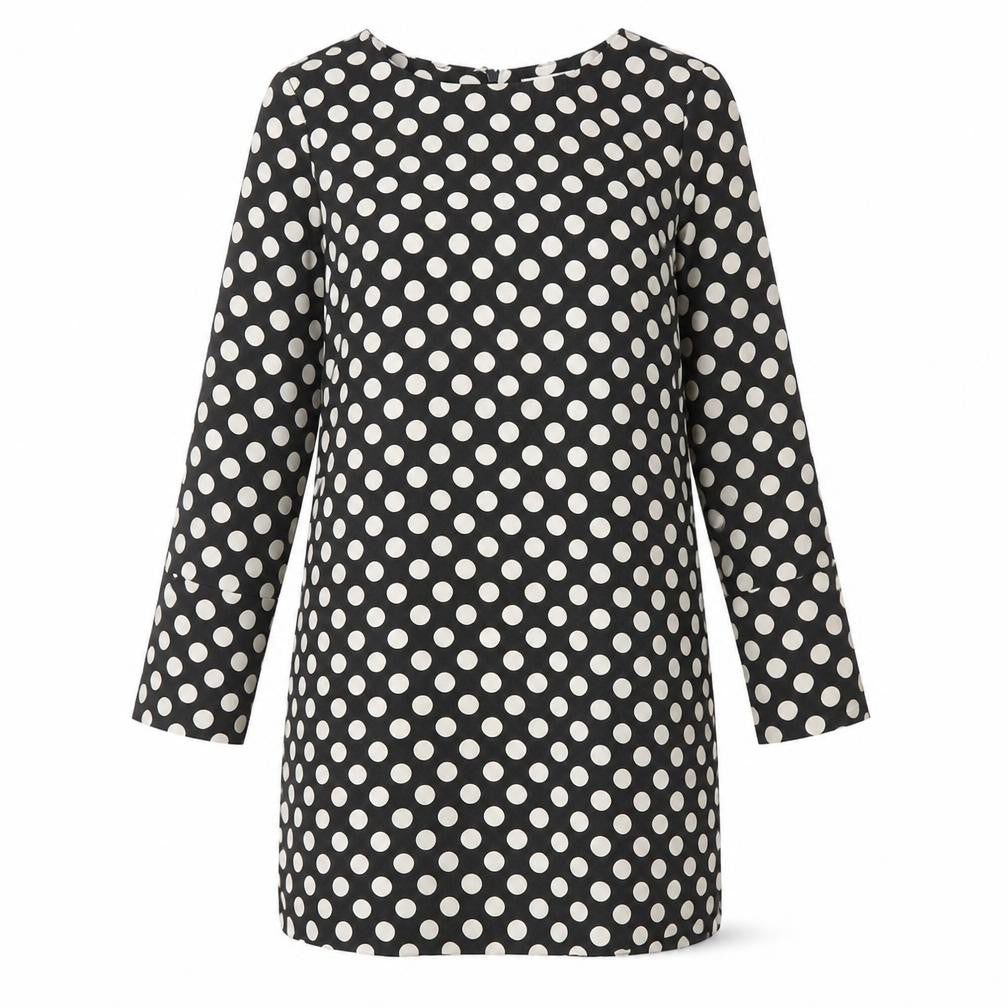H&M Womens Black Polka Dot Polyester Shift Size 10 Round Neck Zip