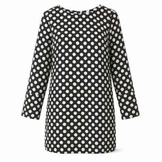 H&M Womens Black Polka Dot Polyester Shift Size 10 Round Neck Zip