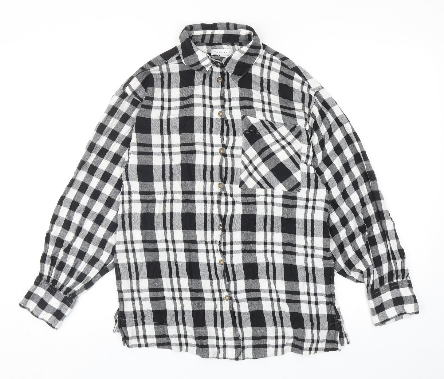 Topshop Womens Black Geometric Cotton Basic Button-Up Size XS V-Neck