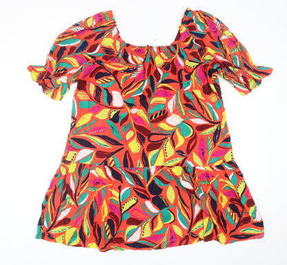 Tu Womens Multicoloured Geometric Cotton Shift Size 10 Square Neck Pullover
