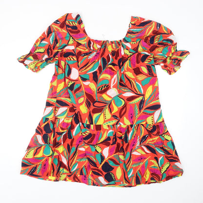 Tu Womens Multicoloured Geometric Cotton Shift Size 10 Square Neck Pullover