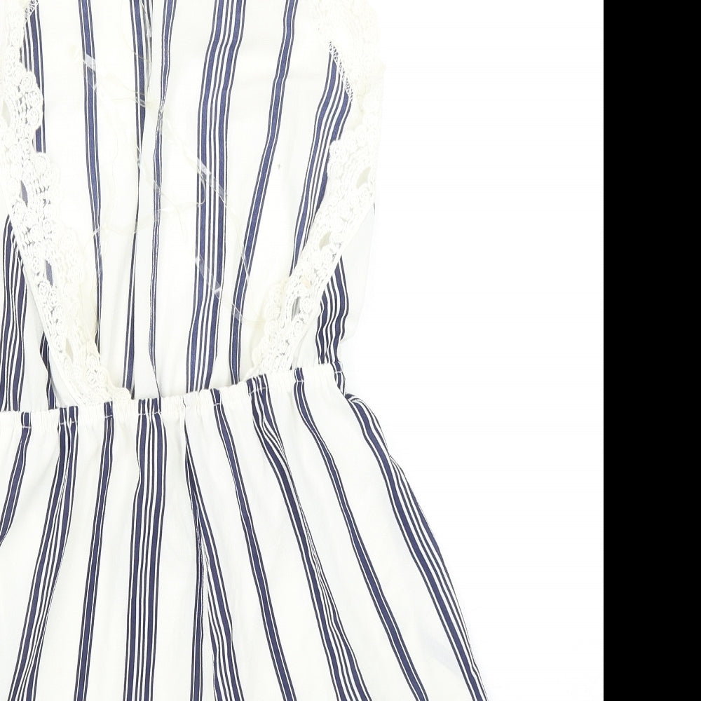 Surf Gypsy Womens Blue Striped Polyester Playsuit One-Piece Size S Tie