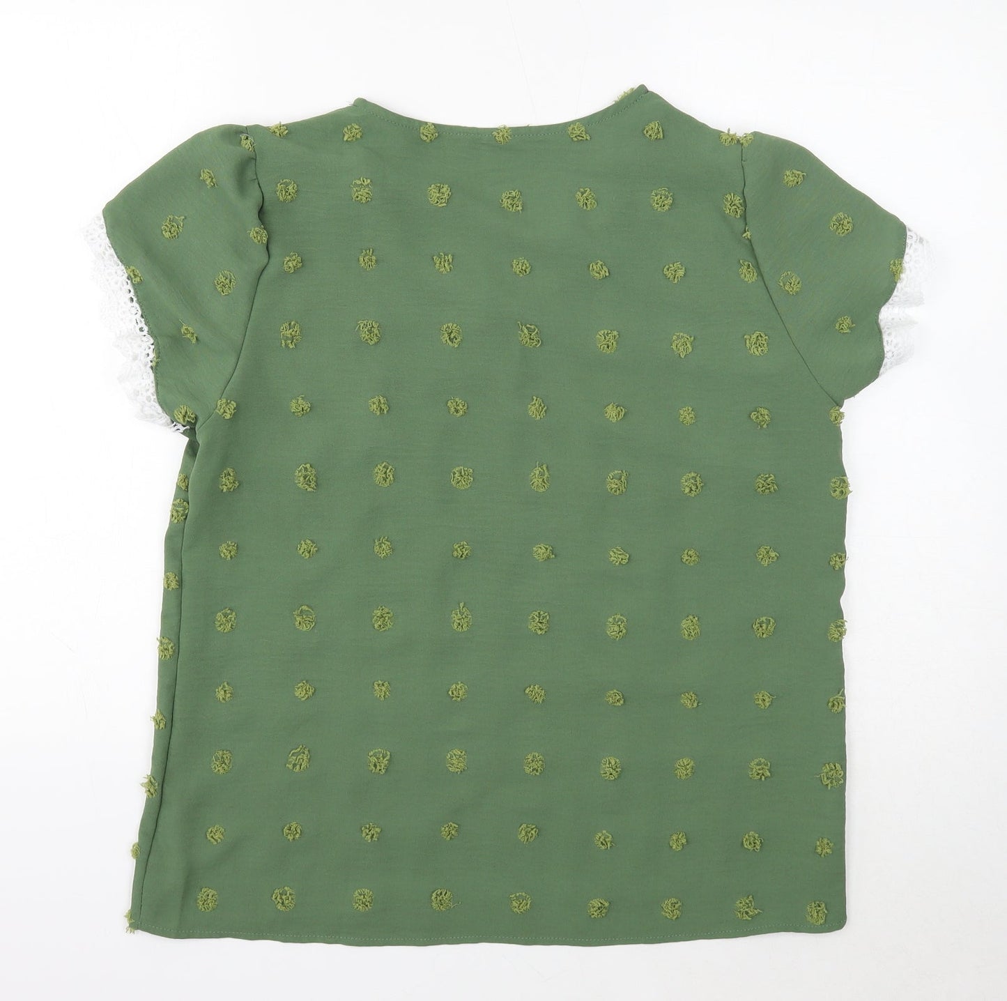 Grefit Womens Green Geometric Polyester Basic Blouse Size L V-Neck