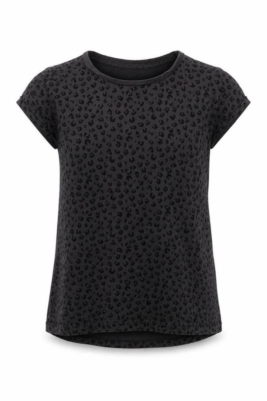H&M Girls Grey Animal Print Cotton Basic T-Shirt Size 10 Years Round Neck Pullover - Leopard print