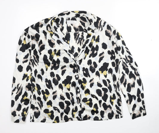 In the Style Womens Multicoloured Animal Print Polyester Basic Button-Up Size 10 Collared - Leopard Pattern