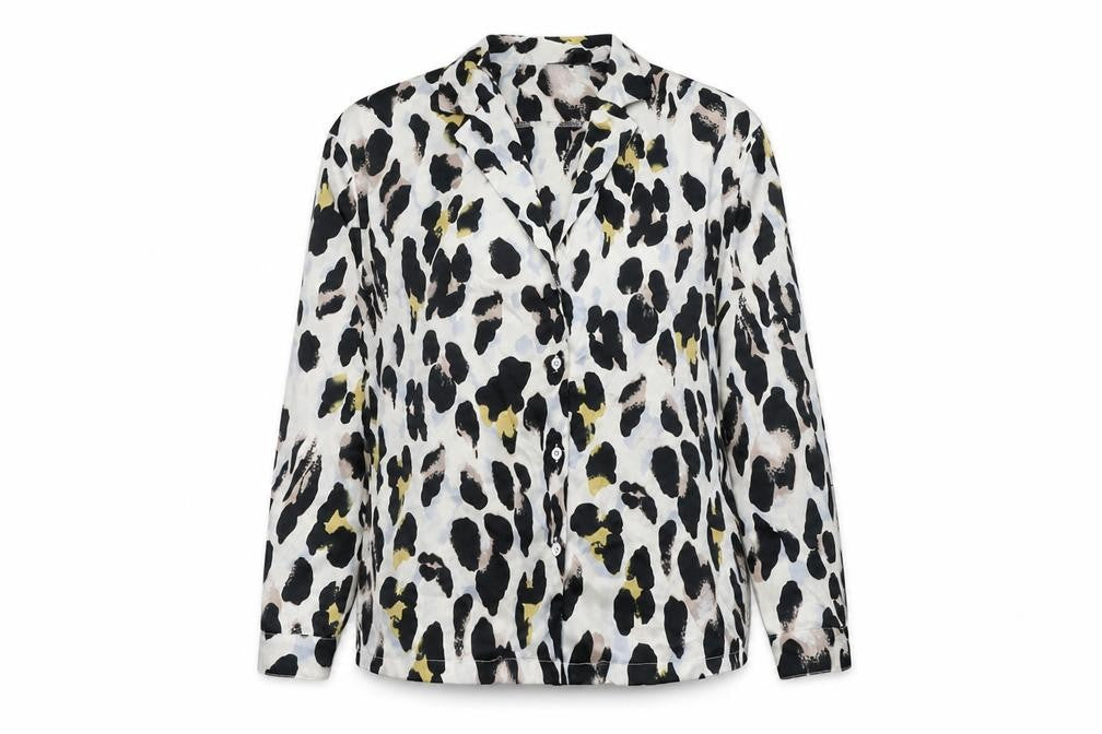 In the Style Womens Multicoloured Animal Print Polyester Basic Button-Up Size 10 Collared - Leopard Pattern